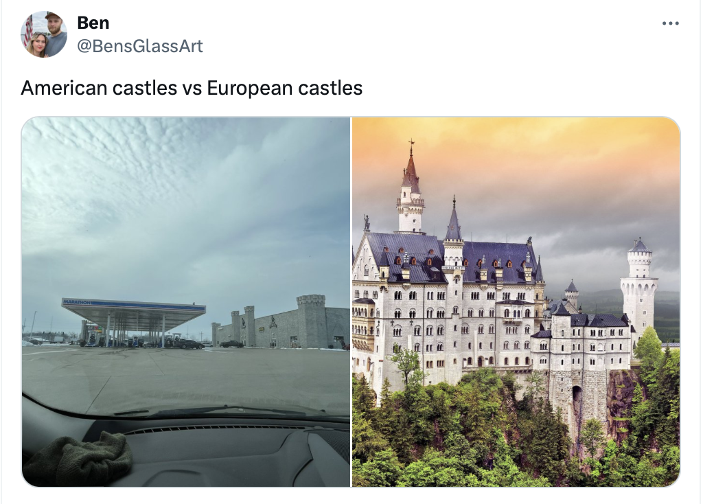 20 US vs Europe Tweets That Highlight the Funniest Differences 2 American castles vs European castles - US vs Europe Tweets