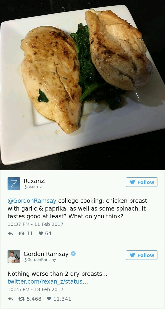 35 Iconic Gordon Ramsay Comments That Destroyed Amateur Chefs 3 chicken with spinach - gordon Ramsay comments