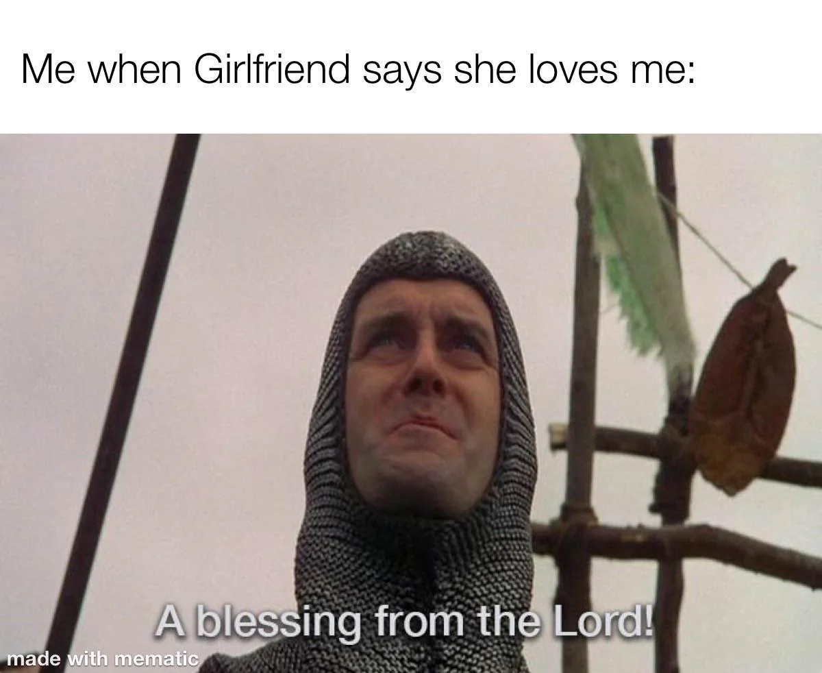 37 Best Monty Python Memes That Will Make You Say "A Blessing From The Lord" 5 Girlfriend says she loves me - monty python memes