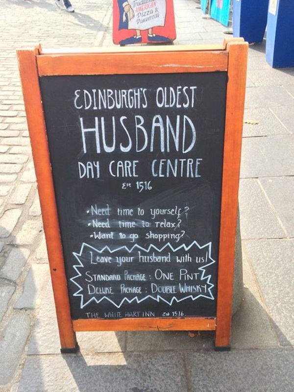 22 Funny Chalk Board Signs That Are Better Than the Menu 10 Husband daycare- Funny Chalk Board Signs