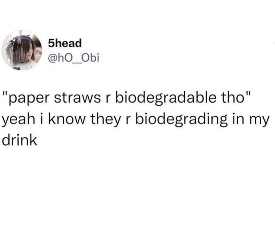Paper straws are degradabble - Relatable Memes