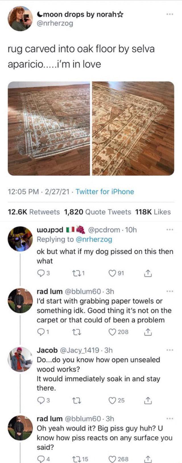20 Pee Memes That’ll Break Your Bladder with Laughter 16 Rug carved into oak - Pee Memes