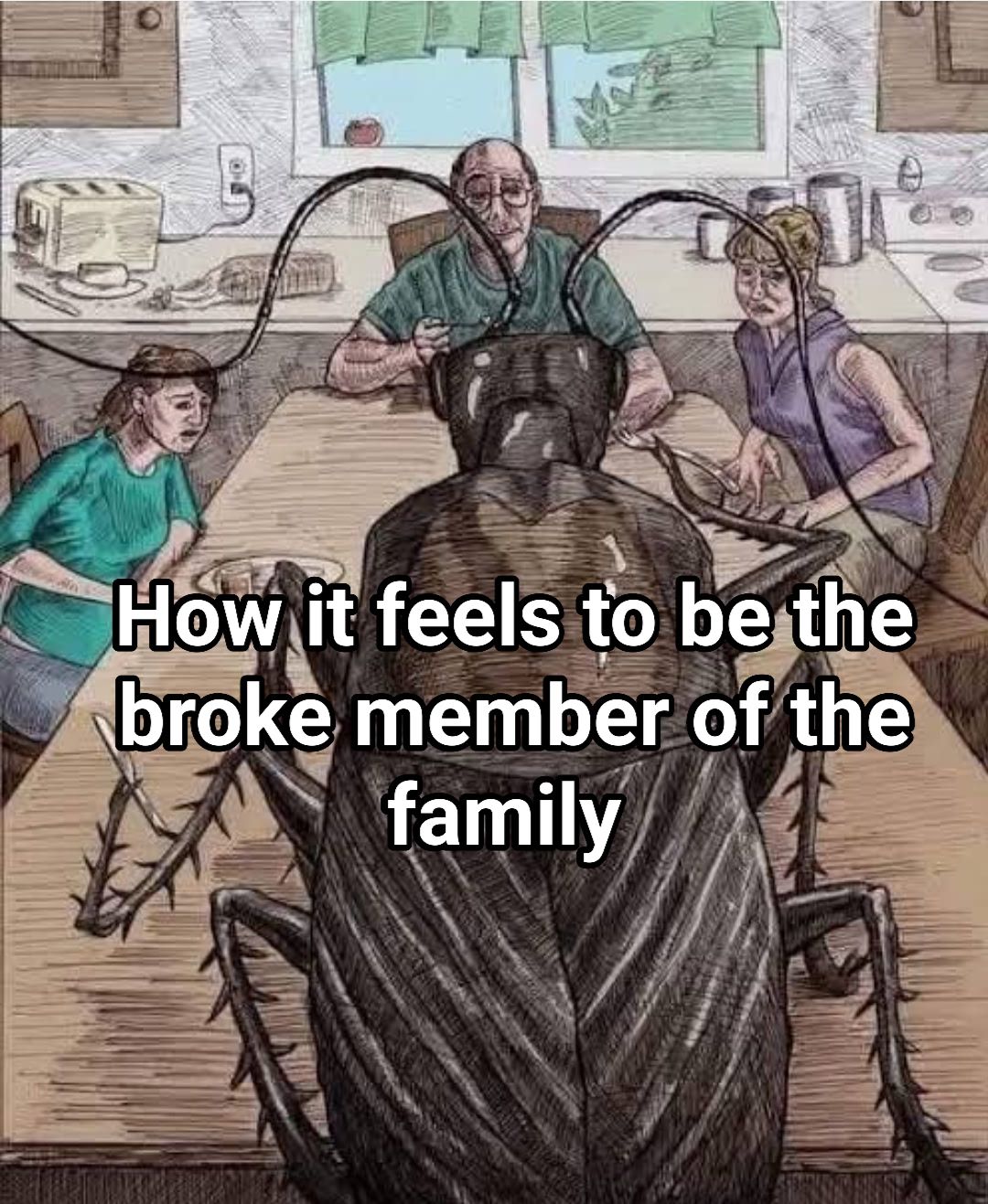 Broke member of family