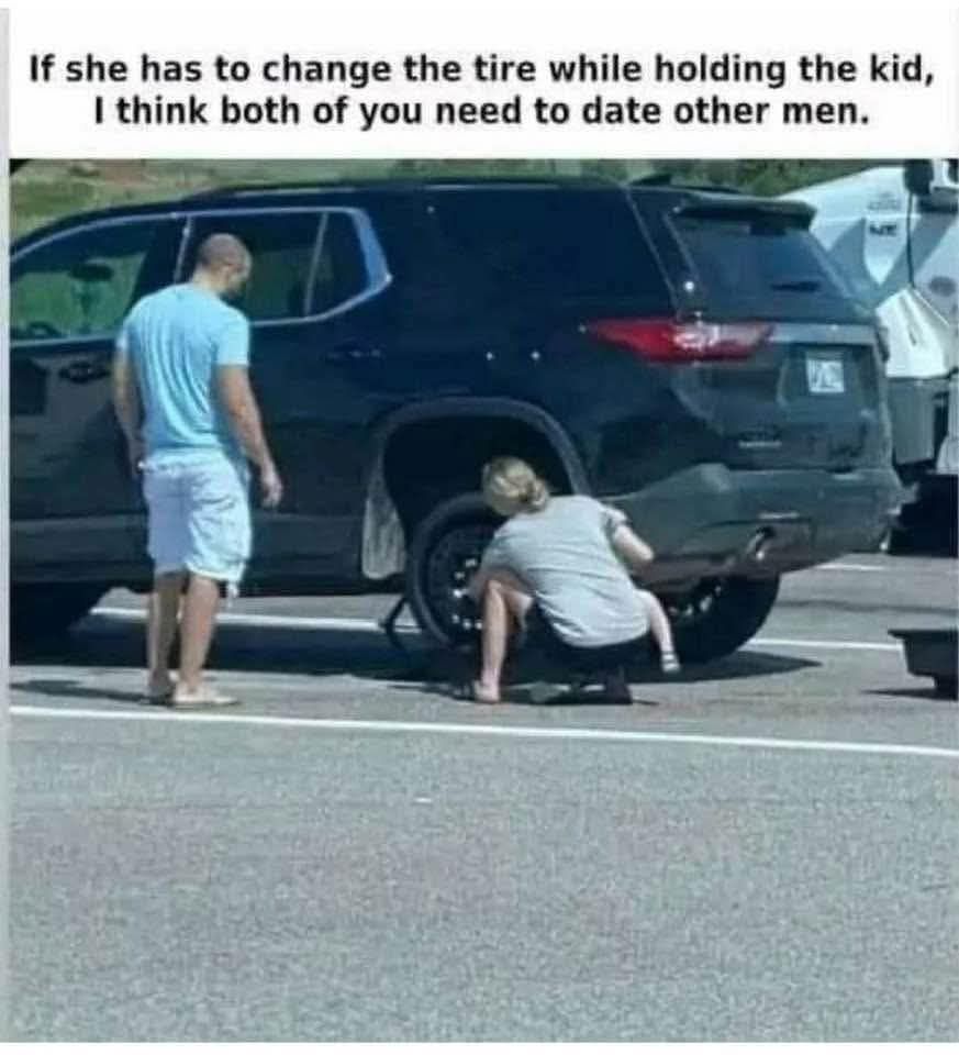 Shes has to change the tyre