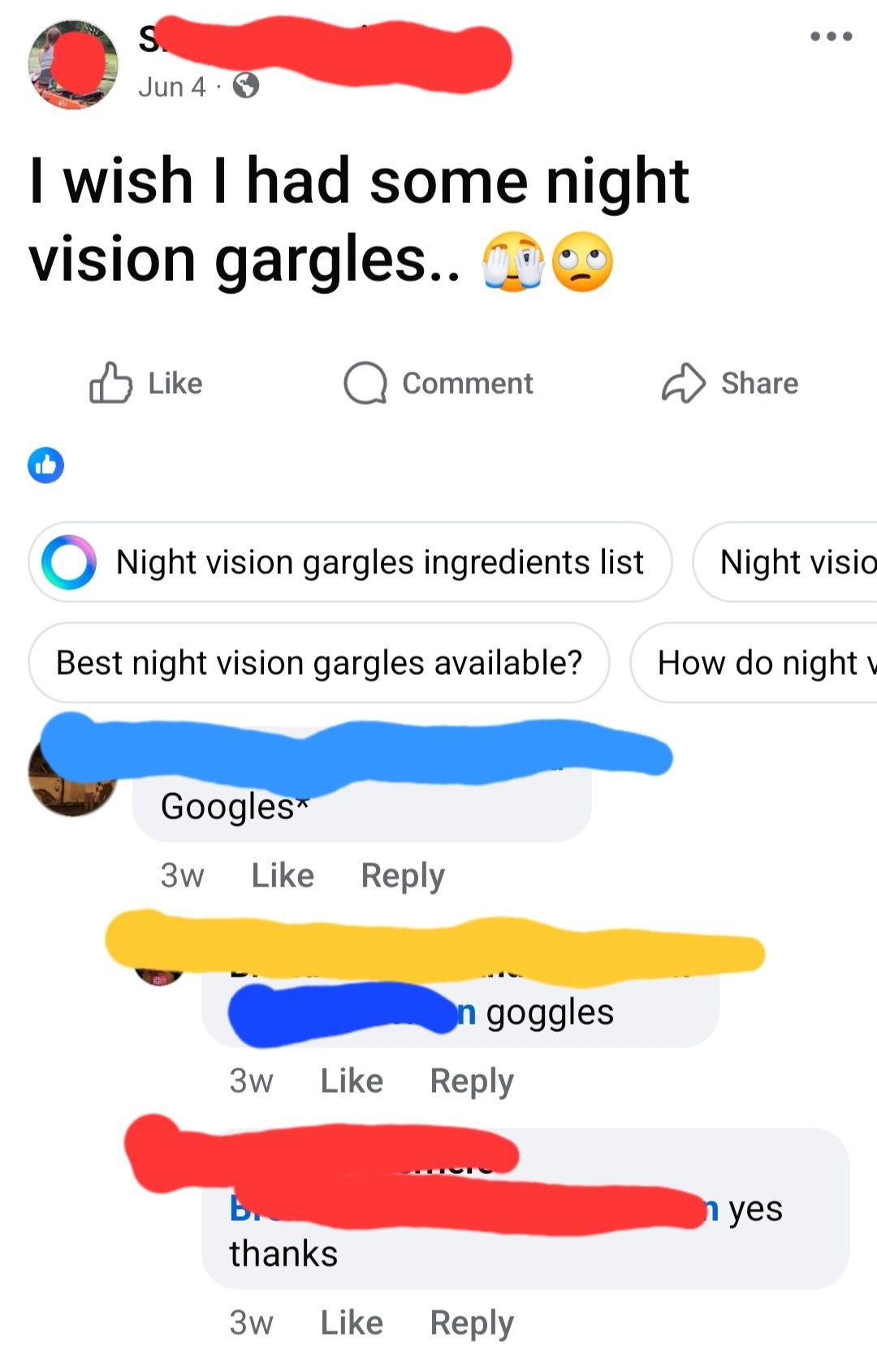 Night vision gargles