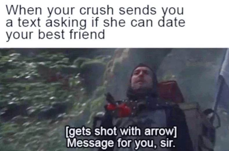 Gets shot with arrow