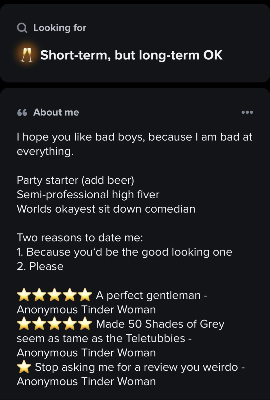 45 Funniest Tinder Bios That Will Make You Swipe Right 47 You like bad boys