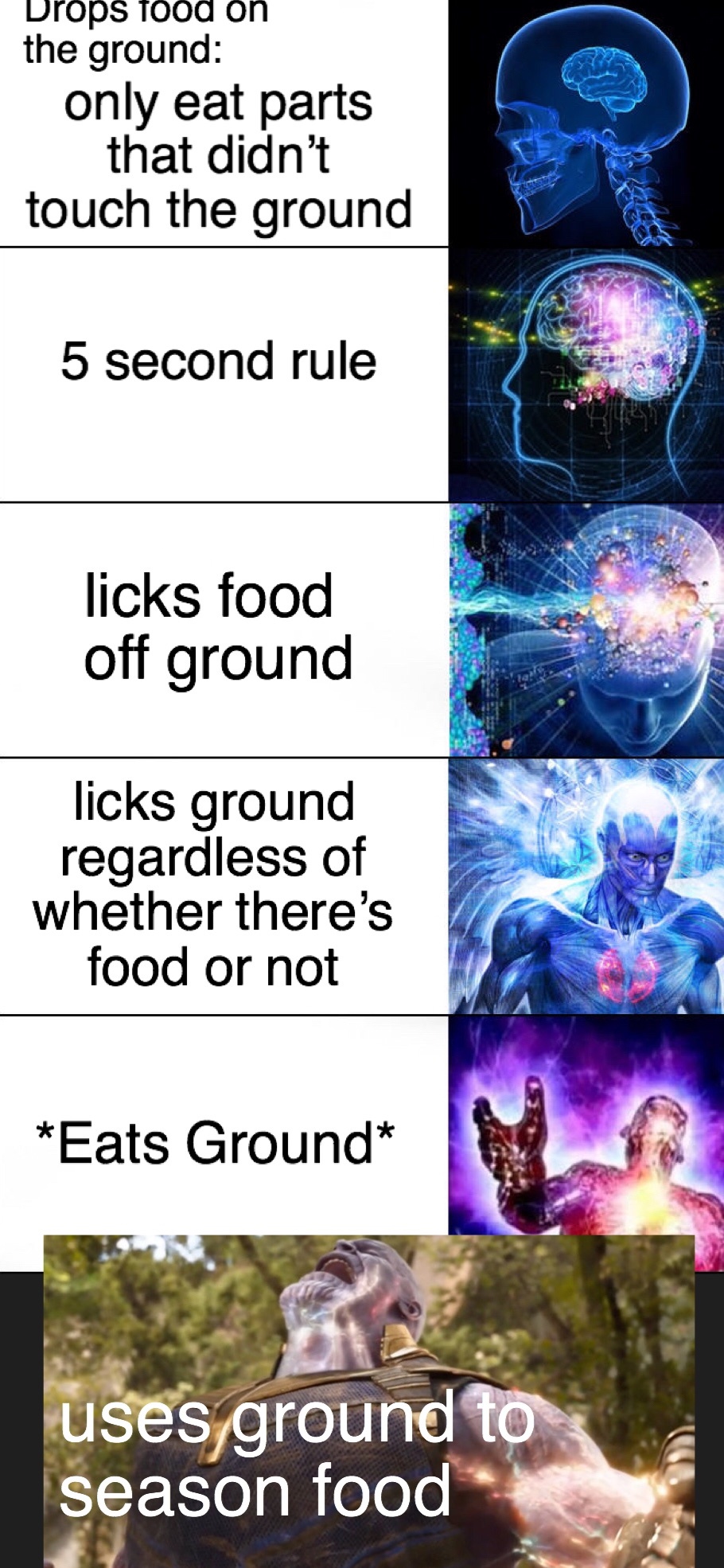 Drops food on ground