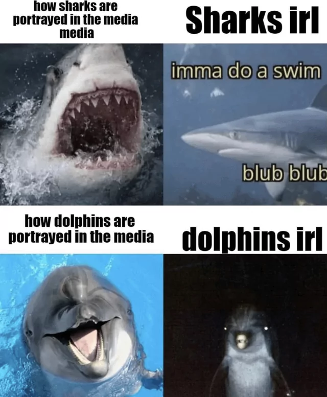 How are sharks potrayed