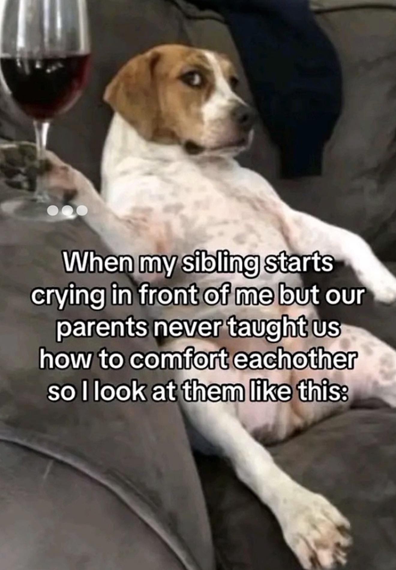 sibling starts crying