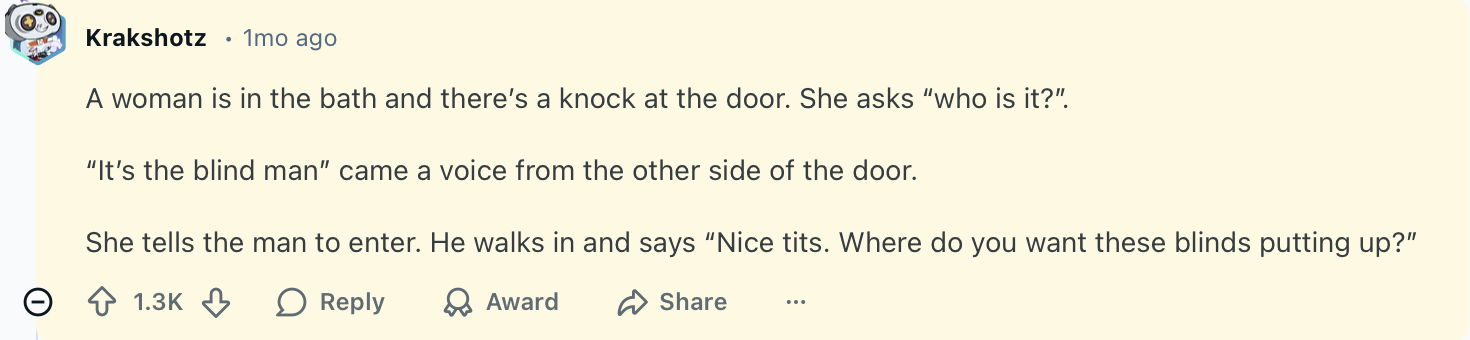 A woman is in the bath and there’s a knock at th