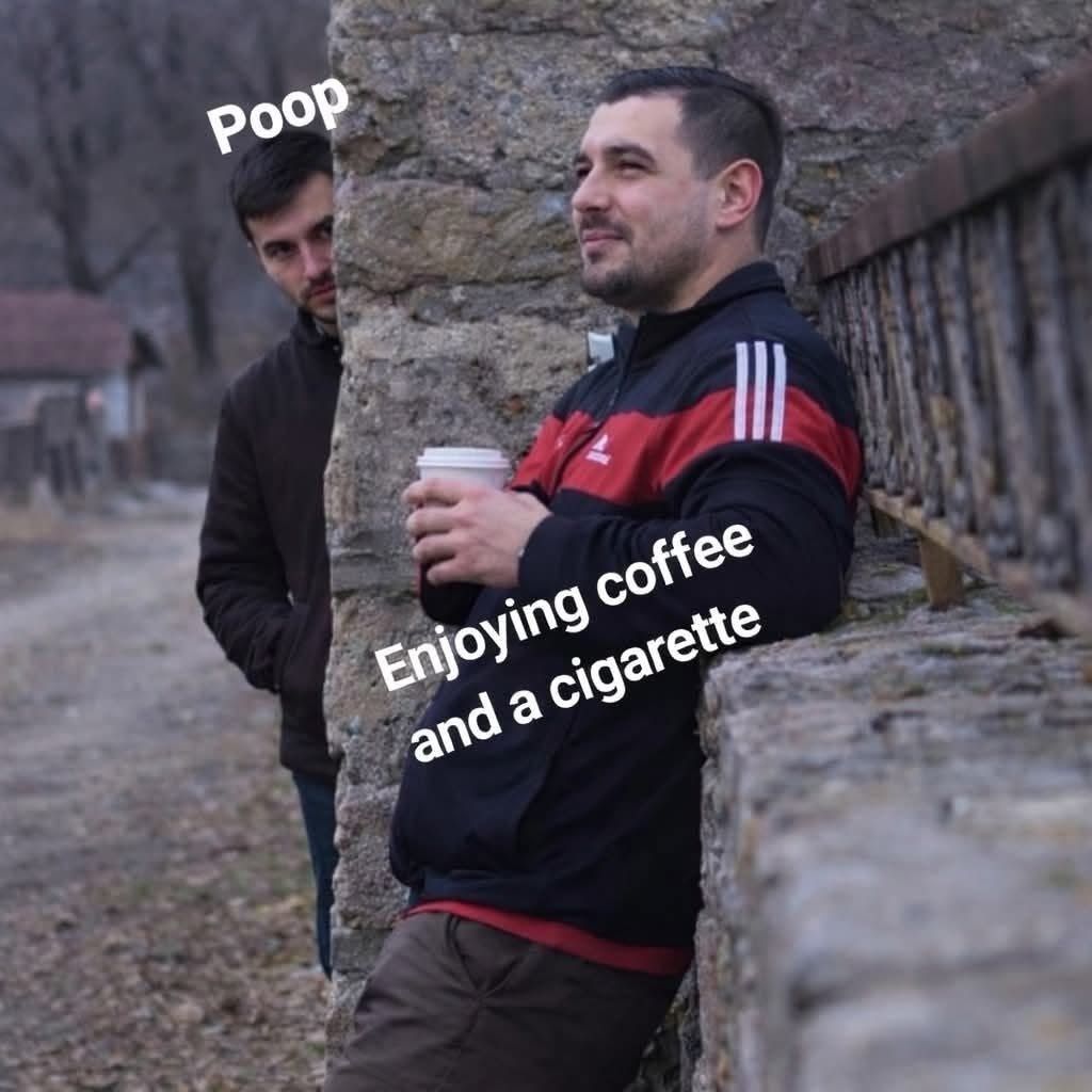 Enjoying and a coffee