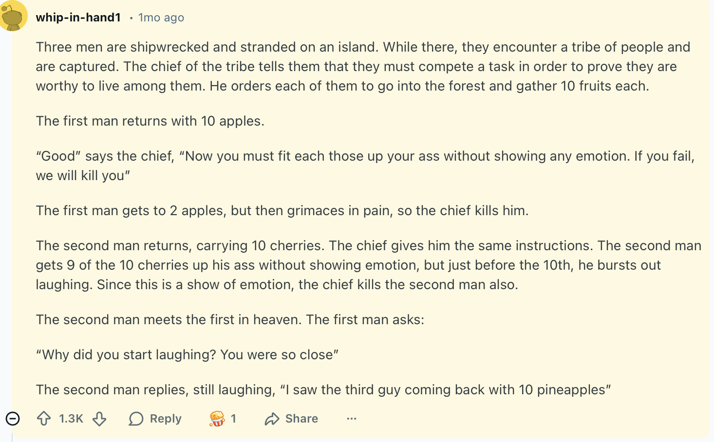 Three men are shipwrecked and stranded on an island