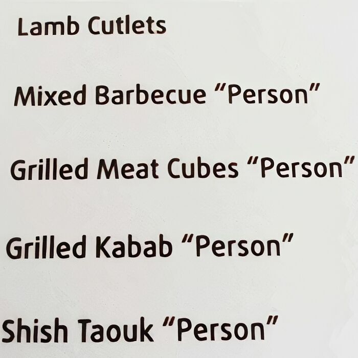 20 Restaurant Menu Fails That Somehow Made Food Sound Illegal 10 I wanted to try the mixed barbecue person but I couldn't eat a whole one