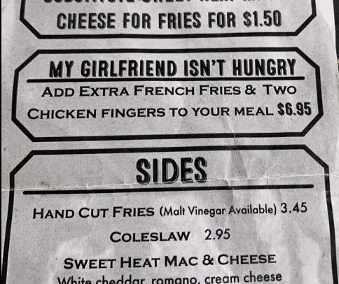 20 Restaurant Menu Fails That Somehow Made Food Sound Illegal 19 This menu item at my local restaurant