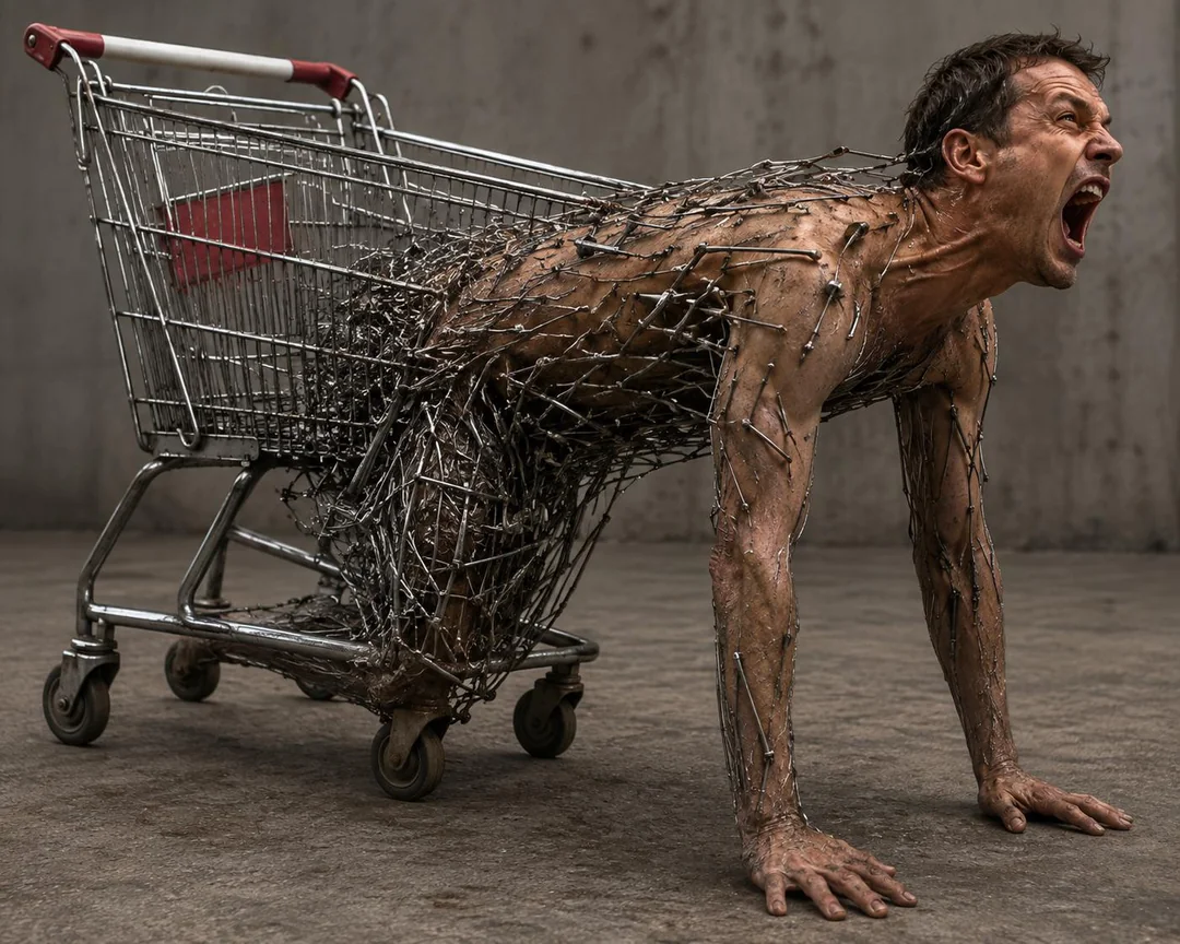 20 Cursed AI Images That Will Permanently Alter Your Brain Chemistry 8 Grocery cart man